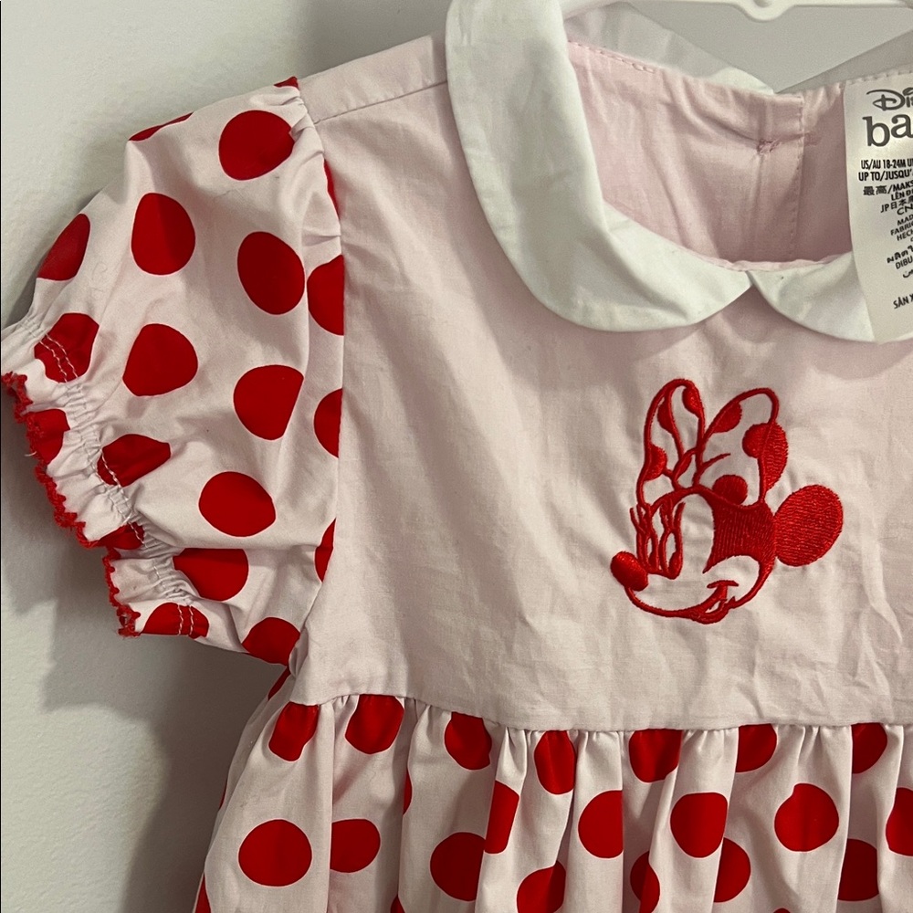 Disney Light Pink/ Red Minnie Mouse Toddler Dress with Bloomers Size 18-24 Month - Picture 4 of 6